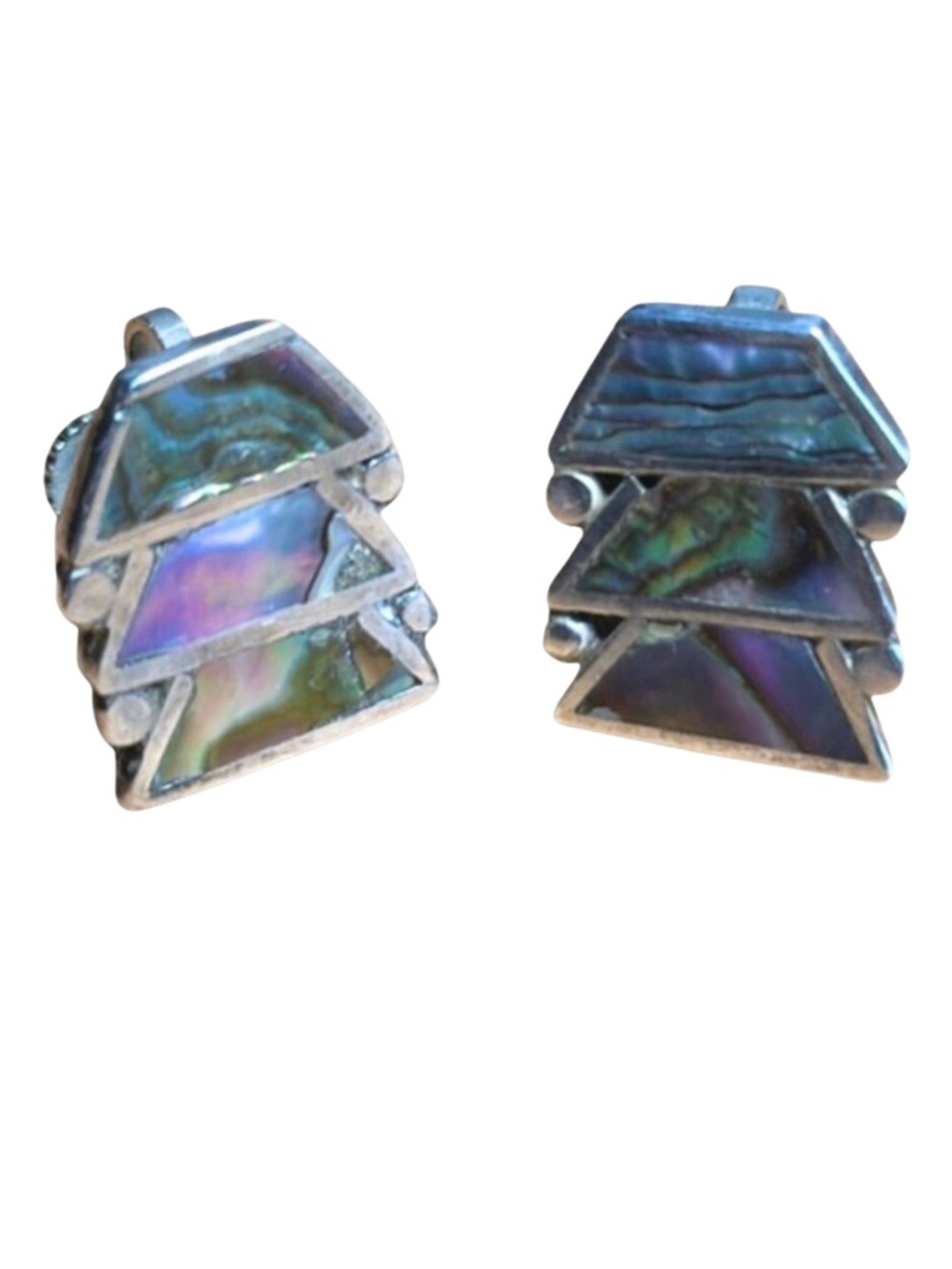 Vintage 925 Sterling Silver Abalone Inlay Screw-Back Earrings - Picture 1 of 6